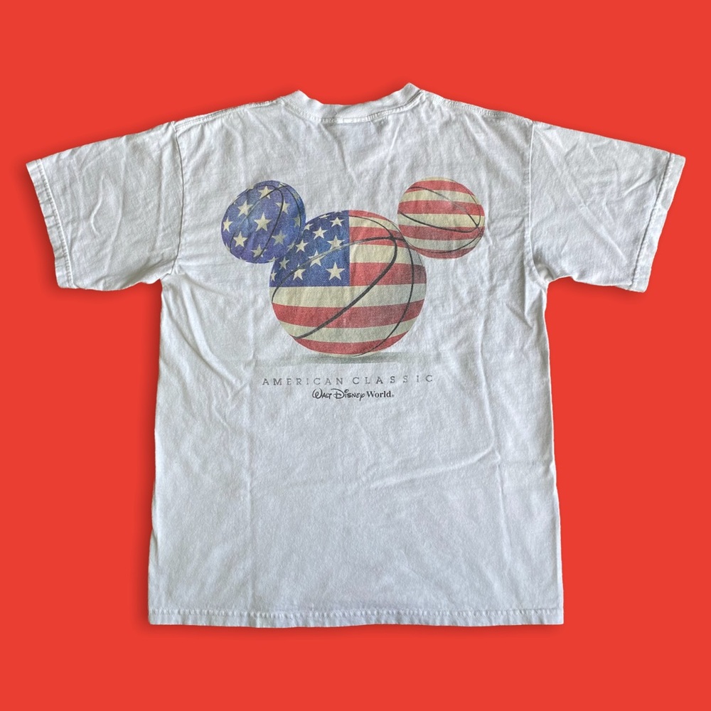 Y2K Walt Disney World American Classic Flag Basketball Short Sleeve Tee in White